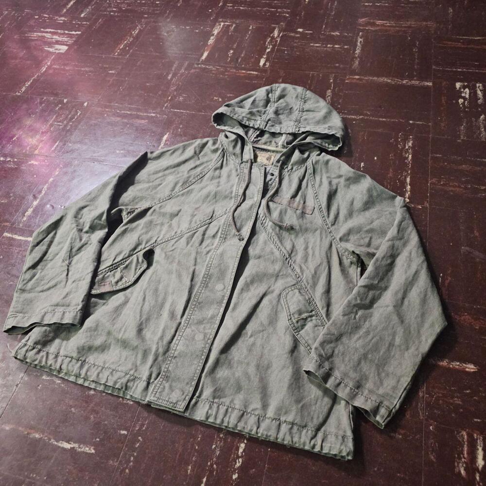 Hooded Jacket Ruff Hewn Workwear Button Up Olive Green (L) ✨